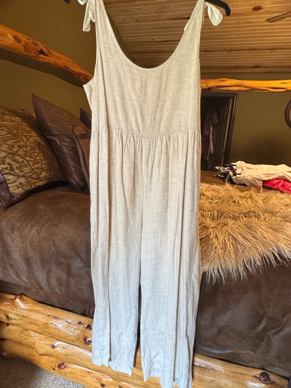 Pink Lily Cream Tie-Strap Wide-Leg Jumpsuit